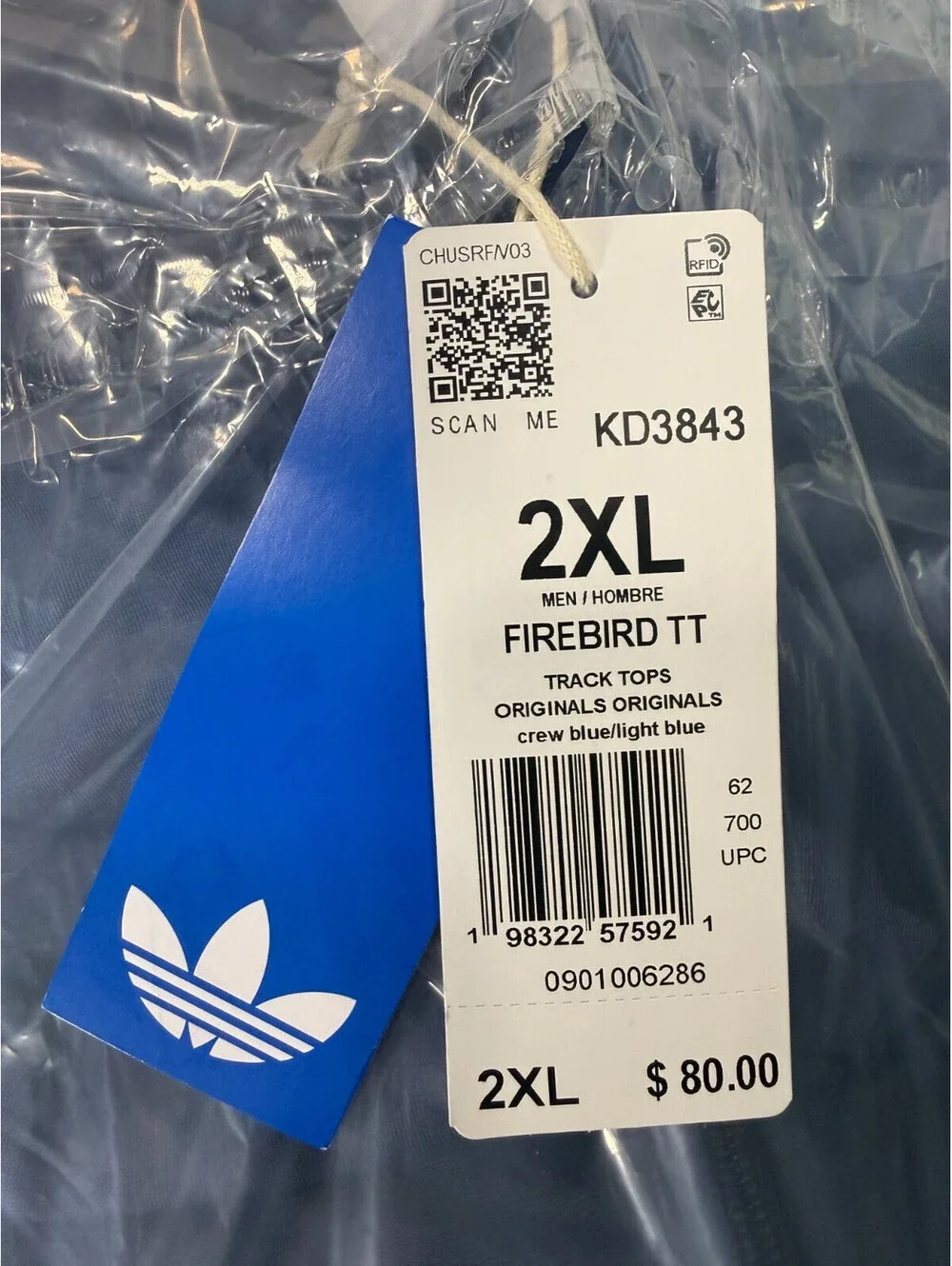 Adidas Originals Firebird Suit Jacket & Pants CREW BLUE White Men's 2XL XXL